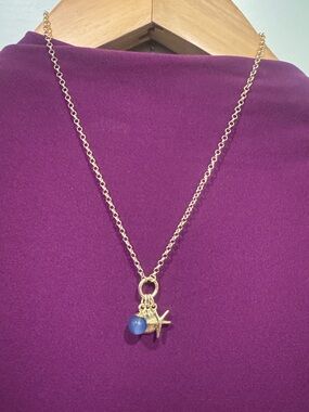 Gold Starfish Pendant Necklace with Blue Charm - Women Fashion Jewelry